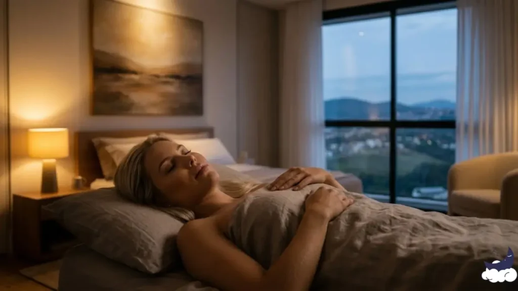 Person in a peaceful sleep after naturally calming their night-time anxiety loop.